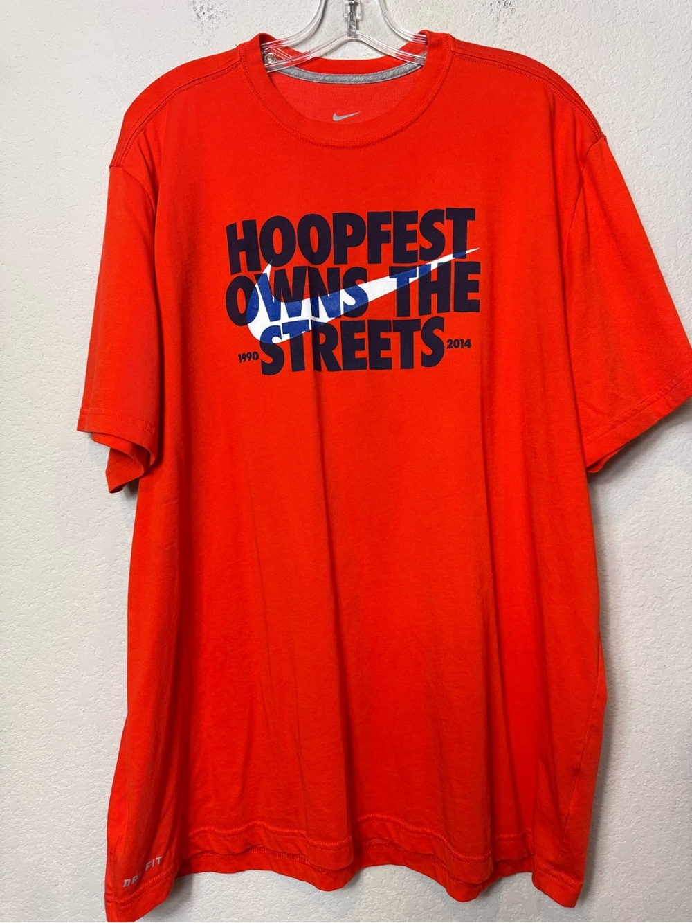 Nike Orange Hoopfest Graphic Tee with Navy and White Logo 2014 Basketball XL